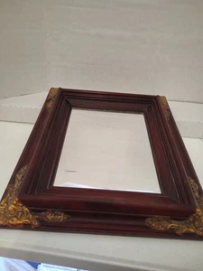 Framed Mirror 15" X 13" Dark Wood With Brass Accents On The Corners - Picture 1 of 5
