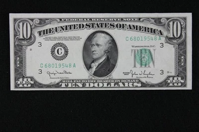 $10 1950 AU Narrow Federal Reserve Note C68019548A ten $ Phila. C3 plain series - Image 1 of 3