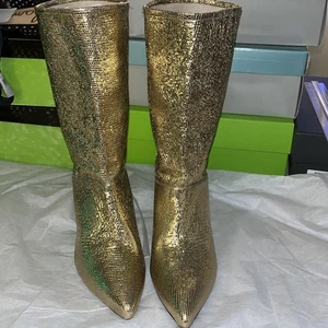 AllSaints Goldschimmer Orlana spitz zulaufend hoher Absatz lässige Stiefel UVP 349 $ 7M - Bild 1 von 13