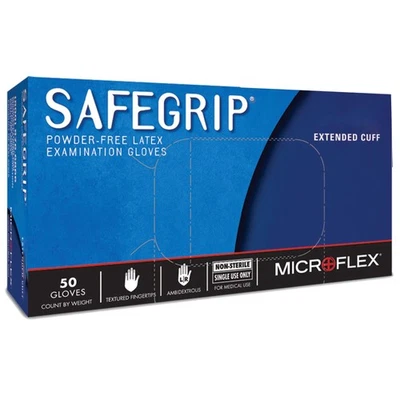 Guante de examen de látex SafeGrip longitud extendida del puño X-LARGE 50 por caja Foto 1 de 3