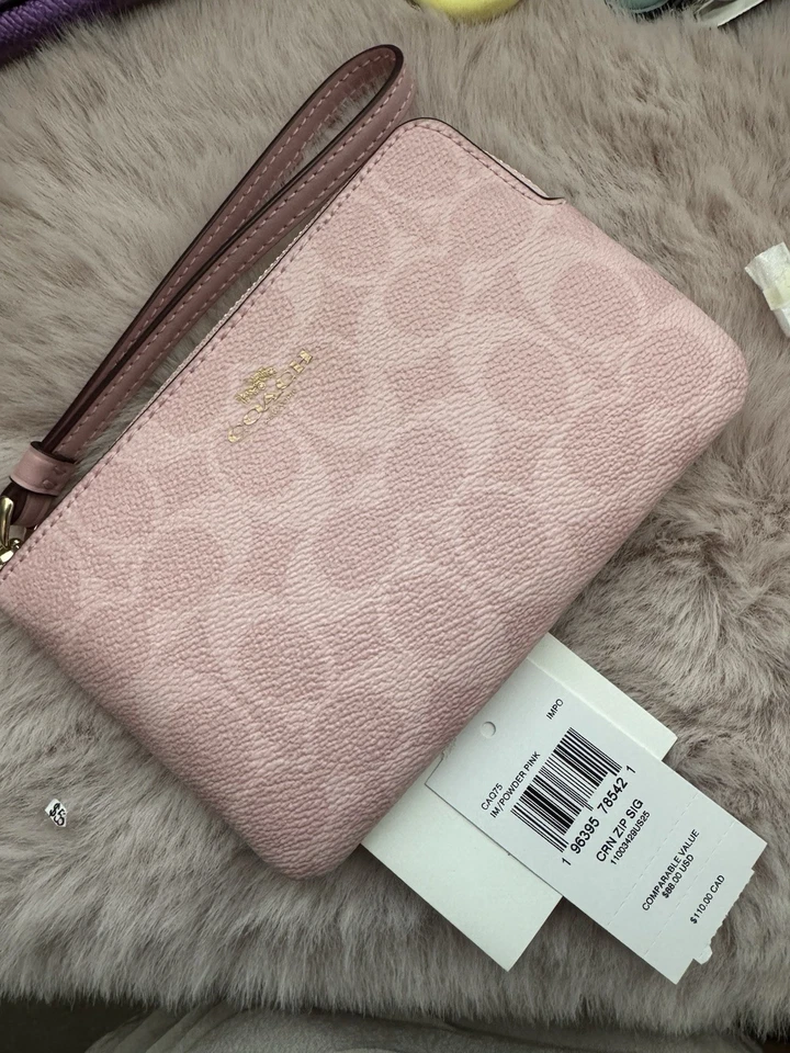 Coach Corner Zip Wristlet In Signature Canvas CAQ75 BOLD RED