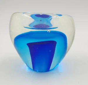 Murano MCM Glass Vase Flavio Poli Sommerso Blue & Dark Blue Candle Holder - Picture 1 of 5