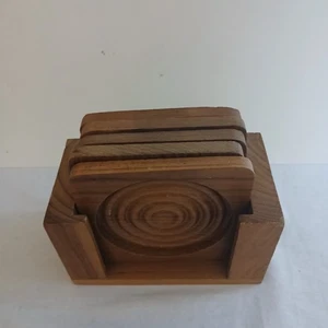 Baker Hart Stuart MCM Vintage Teak Wood 5 Piece Coaster Set Thailand Handmade - Picture 1 of 7
