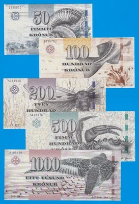 Islas Feroe Set 5 Billetes 50, 100,200, 500, 1000 Coronas 2011, P 29 a P 33 UNC Foto 1 de 4