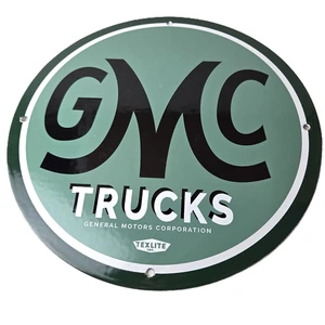 Vintage General Motors Sign - GMC Automobiles Trucks Gas Oil Pump Porcelain Sign - Picture 1 of 14