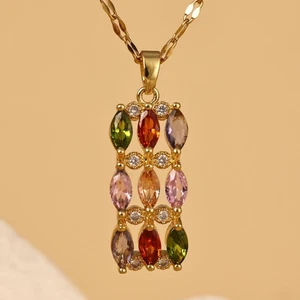 Collana Donna in Acciaio Inossidabile con Pendente Pietre Multicolor - Picture 1 of 1