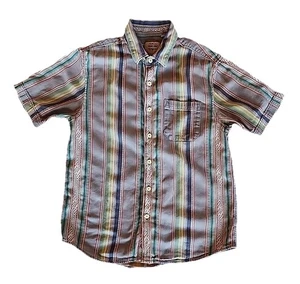 True Grit Button Up Shirt Southwestern Boho Aztec Casual Cotton Stripe Mens Sz M - Picture 1 of 13