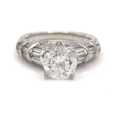 3.60CT Round Diamond PGS Certified Baguette 18K White Gold Women Engagement Ring - Image 1 of 4
