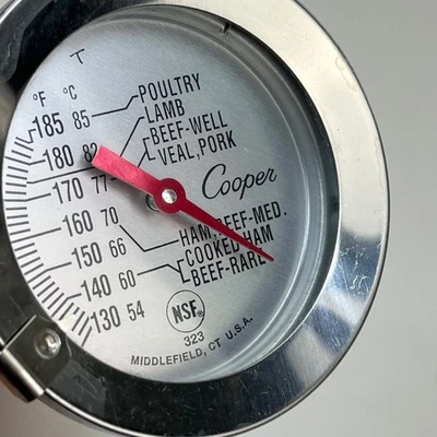 老式 Cooper NSF 肉类温度计 130-185 度 6 英寸探针不锈钢美国 — 第 1/4 张图片