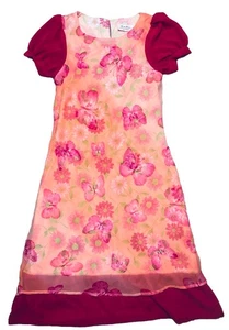 Vintage Giorgio Fiorlini 90er Y2K Kleid 14 rosa Lagenlook Blumen Schmetterlinge Fee - Bild 1 von 9