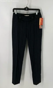 NWT Nanette Lepore Black Striped Straight Leg Pockets Chino Womens Pants Size 0 - Picture 1 of 4