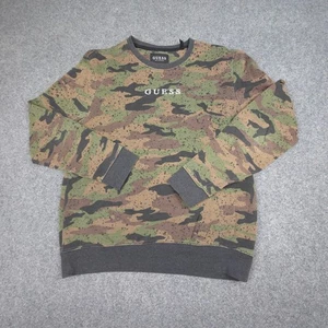 GUESS Jumper Mens LARGE Green Camouflage Long Sleeve sweatshirt Winter Size L - Picture 1 of 9