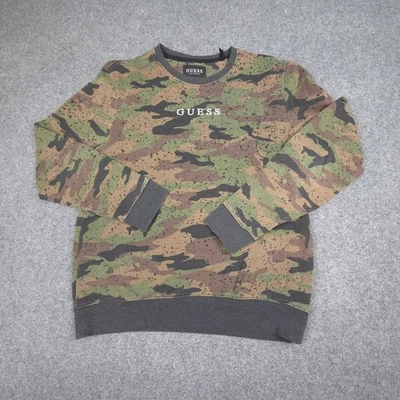 GUESS Jumper Mens LARGE Green Camouflage Long Sleeve sweatshirt Winter Size L - Image 1 of 4
