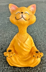 Whimsical Orange Meditating Cat Figurine Statue Yoga Collectible with Whiskers - Picture 1 of 11