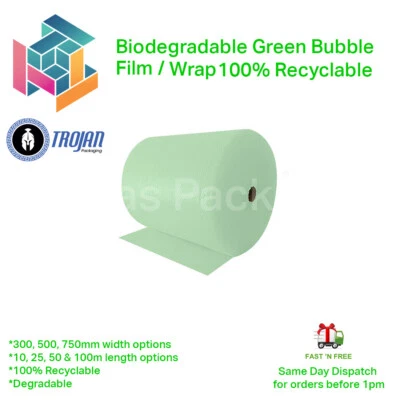 Biodegradable Green Bubble Film Wrap 750mm x 100m - Eco Friendly - Recyclable - Image 1 of 4
