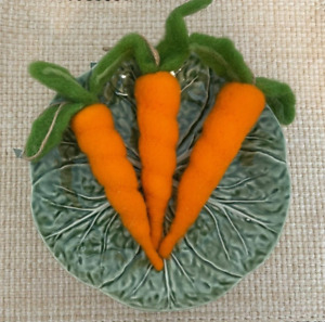 Set of 3 Felted Orange Carrot ornaments, bowl fillers, 7" Tall, Easter NWT