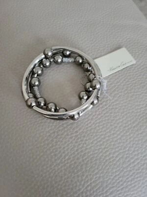 Juego de 3 pulseras elásticas Kenneth Cole Silvertone nuevas con etiquetas Foto 1 de 4