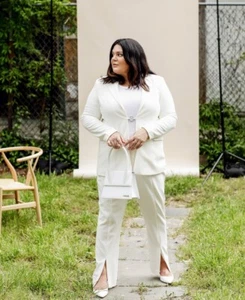 Danielle Bernstein 18W Women's Plus Size Slit-Front Dress Pants, White, NwT - Picture 1 of 2