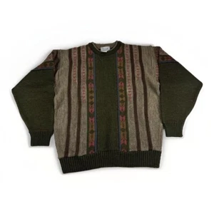 VTG Tosani Sweater Mens XL Grey Striped Textured Knit Cosby Biggie 90s Canada - Picture 1 of 5