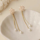 1Pair Elegant Camellia Pearl Dangle Earrings Long Tassel Earrings Jewelry Gif wi
