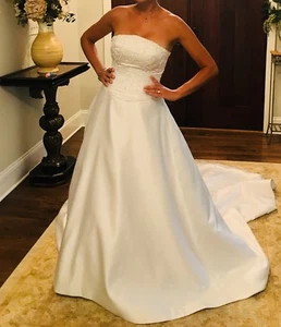 Allure Bridals Size 8 White Strapless Gown Wedding Dress W Sequins & Train - Picture 1 of 12