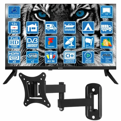 22" TV + Wall Bracket 12V / 240V Full HD TV ideal for MOTORHOME CARAVAN BOAT VAN - Image 1 of 4