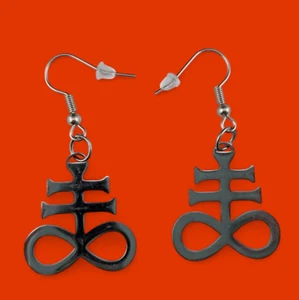 CROSS OF LEVIATHAN EARRINGS stainless steel pendants gothic pagan occult L5 - Picture 1 of 4