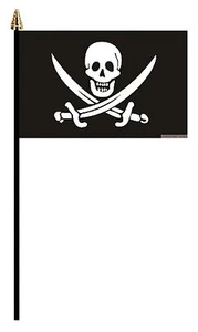 CALICO JACK RACKHAM PIRATE PACK OF 12 SMALL HAND FLAGS flag 6"x4" with pole - Picture 1 of 1