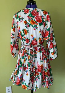 Vestido Rhode Línea A Blanco Estampado Floral Volantes Adorno Manga Tres Cuartos - Imagen 1 de 12