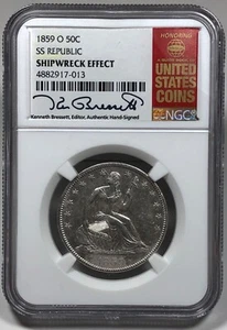 1859-O 50 Cent S.S. REPUBLIC *SHIPWRECK EFFECT* NGC Hand-Signed Kenneth Bressett - Picture 1 of 4