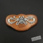 Antiqued Sterling Silver Flower Brown Sandalwood Hair Barrette Zen Boho Unique