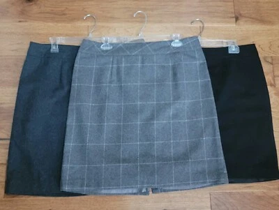Chadwicks of Boston Skirts Womens Sz 14 Petite Wool Grey Black Windowpane Plaid - Image 1 of 4