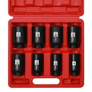 8PCS 1/2" Impact Socket Set 6Point CR-MO 1" to 1-1/2"Drive Deep Spindle Axle Nut - Picture 1 of 6