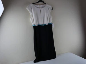 CALVIN KLEIN Women's 8 Black & Ivory Sleeveless Lined Belted Zippered Dress NEW - Picture 1 of 11