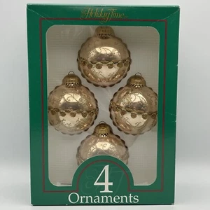 Vintage Gold Glass Christmas Ornaments 4 With Original Box 2.5" Made in USA - Picture 1 of 5