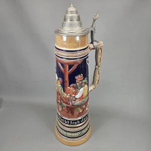 Gerz Bierstein Wirtshaus Szene 3 Liter Keramik Krug Zinn 3L groß 20" Handarbeit - Bild 1 von 16