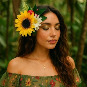 Sunflower Mushroom Hair Clip Whimsical Floral Headpiece Statement Piece - Picture 1 of 5