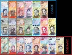 Venezuela 2-100000 Bolivar Fuerte & 2-500 Soberano 21 Pieces Set, 2007-2018, UNC - Picture 1 of 6