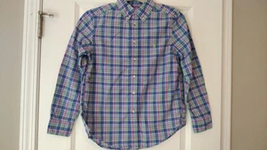 Ralph Lauren Boy’s M (10-12) L/S Button Down Shirt Plaid Pony Logo Blue Green - Picture 1 of 6
