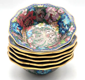 6x Bellissime Ciotole Cloisonne Ciotole Smaltate Smalto Asia - 13cm - Foto 1 di 22