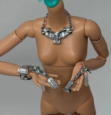 Barbie Silkstone Fashion Model Doll #2 Outfit Jewelry Silver Earrings Necklace - Image 1 of 4