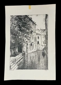 ORIGINAL VITTORE ZANETTI ZITTI KOHLEZEICHNUNG SIGNIERT VENEZIANISCHE KANALSZENE M22 - Bild 1 von 20