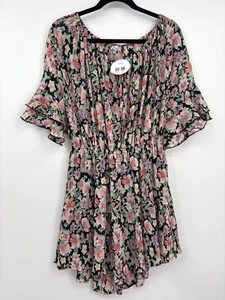 Weiße Birke Blumen Stretch Boho Bauern Strampler schwarz groß NEU - Bild 1 von 5