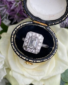 Art Deco Diamond Cluster Ring Platinum 1.56ct - Picture 1 of 10