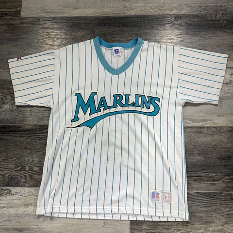 Russell Athletic Florida Marlins Dontrelle Willis #35 pinstripe jersey Shirt LG Cover