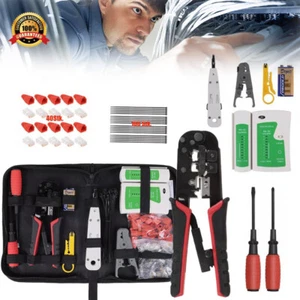 Netzwerk Reparatur Werkzeug Set Crimpzange Stecker RJ45+ RJ11 UTP Netzwerktester - Afbeelding 1 van 17
