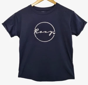 ROXY Womens Navy Blue Silver Logo Short Sleeve T-Shirt Top - Size XS - Picture 1 of 7