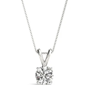 Diamond Pendant Solitaire Necklace E VS1 Round 2 CT Lab created 14K White Gold - Picture 1 of 12