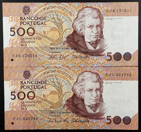 One lot of two 1994 Banco De Portugal 500 Escudos paper notes! Cover