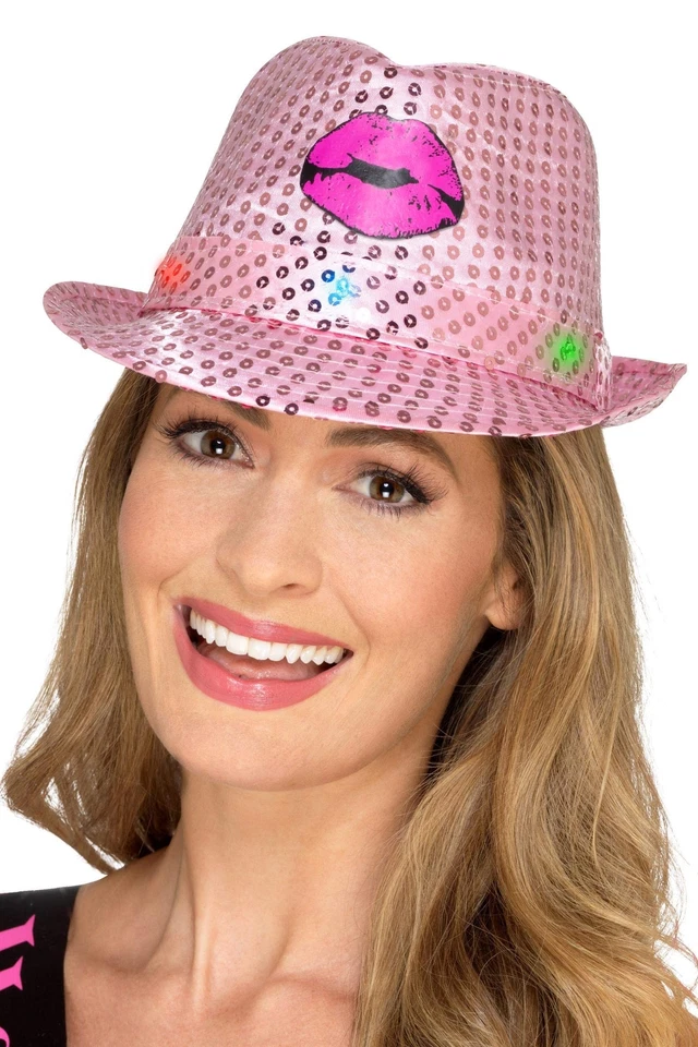 Smiffys Light Up Sequin Hen Party Trilby Hat, Pink , Hen & Stag Night Fancy Dres - Image 1 of 1